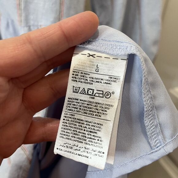 Old Navy Striped Light Blue Button Up Linen Blend Dress Coastal Beachy Womens L - Picture 5 of 11